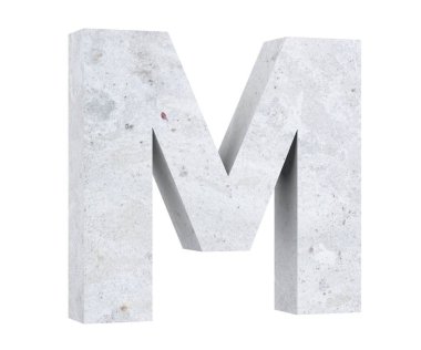 Beton büyük harf M beyaz arka plan üzerinde izole. 3D render illüstrasyon