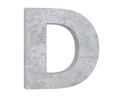 Beton büyük harf D beyaz arka plan üzerinde izole. 3D render illüstrasyon