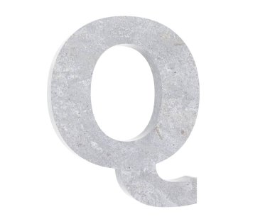 Beyaz arka plan üzerinde izole beton büyük harf Q. 3D render illüstrasyon