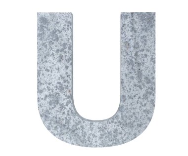 Beton büyük harf U beyaz arka plan üzerinde izole. 3D render illüstrasyon