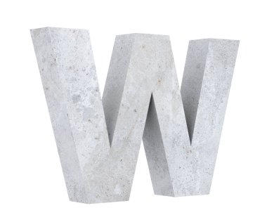 Beton büyük harf W beyaz arka plan üzerinde izole. 3D render illüstrasyon