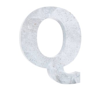 Beyaz arka plan üzerinde izole beton büyük harf Q. 3D render illüstrasyon