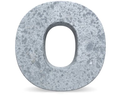 Beton büyük harf O beyaz arka plan üzerinde izole. 3D render illüstrasyon
