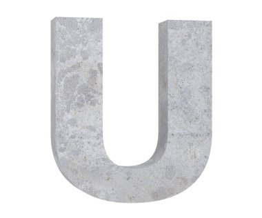 Beton büyük harf U beyaz arka plan üzerinde izole. 3D render illüstrasyon
