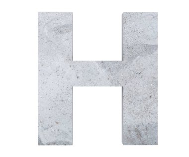 Beyaz arka plan üzerinde izole beton büyük harf H. 3D render illüstrasyon