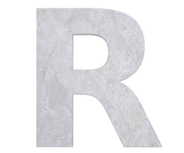 Beton büyük harf R beyaz arka plan üzerinde izole. 3D render illüstrasyon