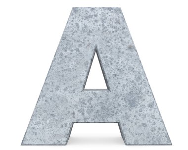 Beton büyük harf A beyaz arka plan üzerinde izole. 3D render illüstrasyon