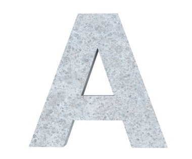 Beton büyük harf A beyaz arka plan üzerinde izole. 3D render illüstrasyon
