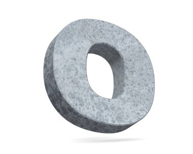 Beton büyük harf O beyaz arka plan üzerinde izole. 3D render illüstrasyon