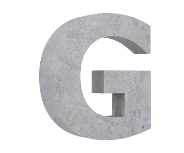 Beton büyük harf G beyaz arka plan üzerinde izole. 3D render illüstrasyon
