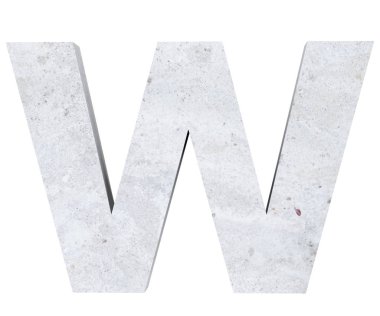 Beton büyük harf W beyaz arka plan üzerinde izole. 3D render illüstrasyon