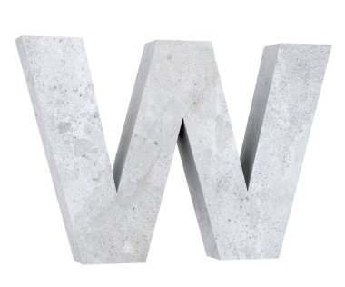 Beton büyük harf W beyaz arka plan üzerinde izole. 3D render illüstrasyon