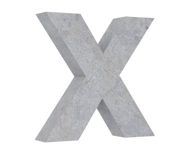Beyaz arka plan üzerinde izole beton büyük harf X. 3D render illüstrasyon