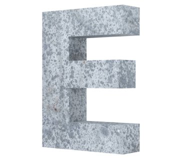 Beton büyük harf E beyaz arka plan üzerinde izole. 3D render illüstrasyon