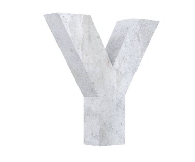 Beyaz arka plan üzerinde izole beton büyük harf Y. 3D render illüstrasyon