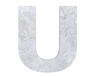 Beton büyük harf U beyaz arka plan üzerinde izole. 3D render illüstrasyon