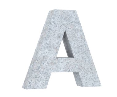 Beton büyük harf A beyaz arka plan üzerinde izole. 3D render illüstrasyon