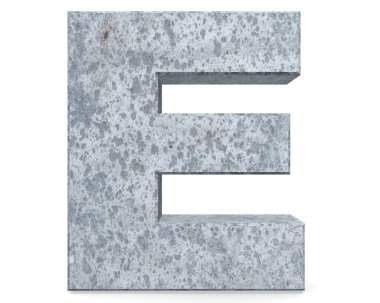 Beton büyük harf E beyaz arka plan üzerinde izole. 3D render illüstrasyon