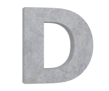 Beton büyük harf D beyaz arka plan üzerinde izole. 3D render illüstrasyon