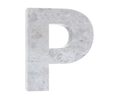 Beton büyük harf P beyaz arka plan üzerinde izole. 3D render illüstrasyon