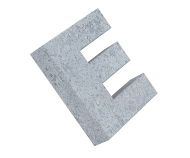 Beton büyük harf E beyaz arka plan üzerinde izole. 3D render illüstrasyon