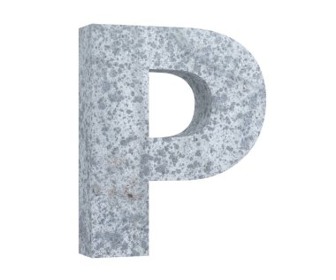 Beton büyük harf P beyaz arka plan üzerinde izole. 3D render illüstrasyon