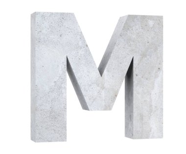 Beton büyük harf M beyaz arka plan üzerinde izole. 3D render illüstrasyon