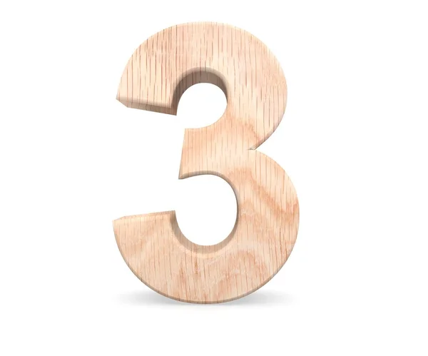 Alfabeto Madeira Decorativa Dígito Três Símbolo Ilustração Renderização Isolado Sobre — Fotografia de Stock