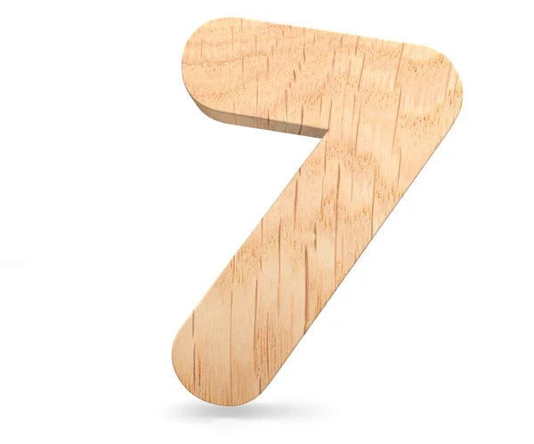 Alfabeto Madeira Decorativo Dígito Sete Símbolo Isolado Sobre Fundo Branco — Fotografia de Stock