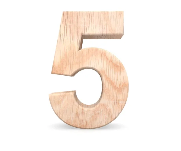 Dekoracyjne Drewniane Alfabet Cyfr Pięć Symboli Renderowania Ilustracja Białym Tle — Zdjęcie stockowe