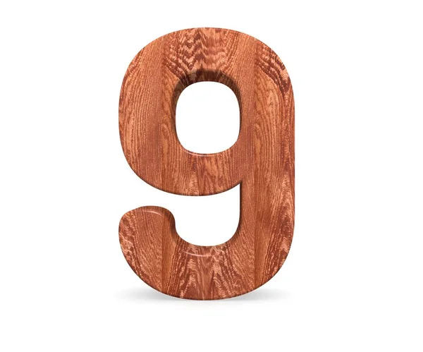Decorative Wooden Alphabet Digit Nine Symbol Rendering Illustration Isolated White — Stock Photo, Image