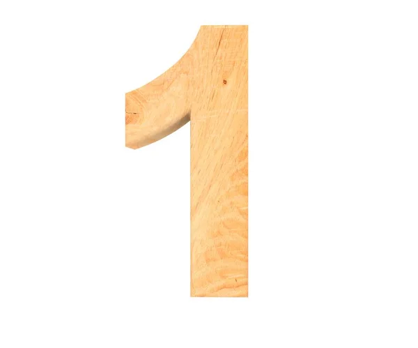 Dekorativní Dřevěné Abecedy Číslice Jeden Symbol Vykreslování Obrázku Izolované Bílém — Stock fotografie