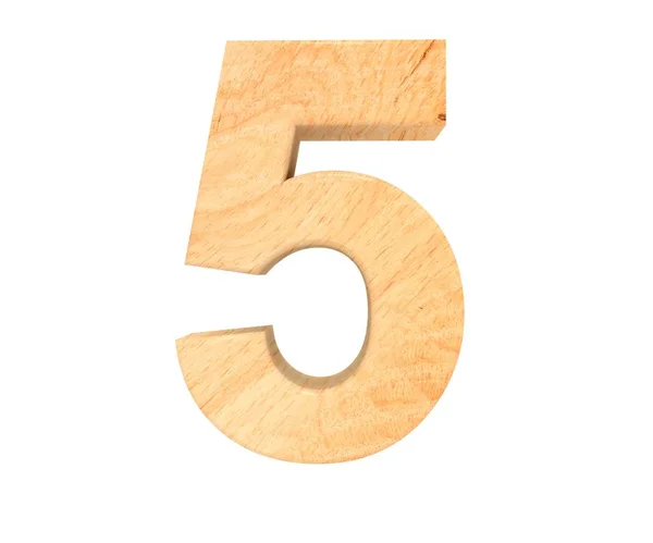 Dekorativní Dřevěné Abecedy Číslice Pět Symbolů Vykreslování Obrázku Izolované Bílém — Stock fotografie
