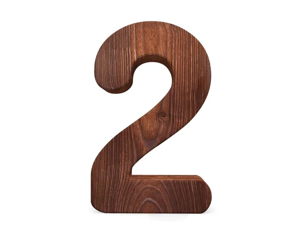 Dekorativní Dřevěné Abecedy Číslice Dvě Symbol Vykreslování Obrázku Izolované Bílém — Stock fotografie