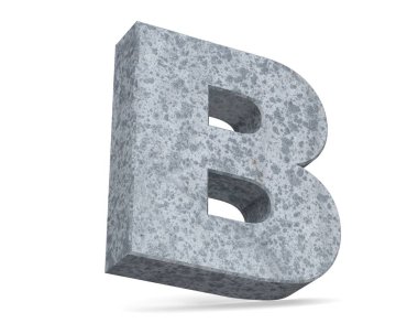 Beton büyük harf B beyaz arka plan üzerinde izole. 3D render illüstrasyon