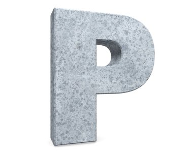 Beton büyük harf P beyaz arka plan üzerinde izole. 3D render illüstrasyon
