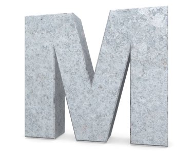 Büyük harf - beyaz arka plan üzerinde izole M Beton. 3D render illüstrasyon