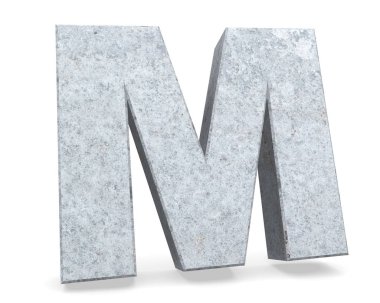 Büyük harf - beyaz arka plan üzerinde izole M Beton. 3D render illüstrasyon