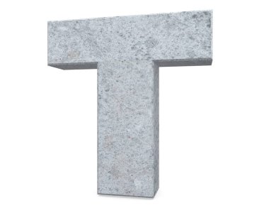 Büyük harf - beyaz arka plan üzerinde izole T beton. 3D render illüstrasyon