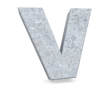 Büyük harf - beyaz arka plan üzerinde izole V beton. 3D render illüstrasyon