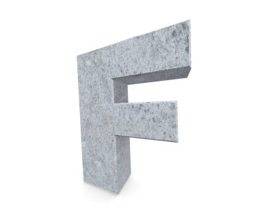 Büyük harf - beyaz arka plan üzerinde izole F beton. 3D render illüstrasyon