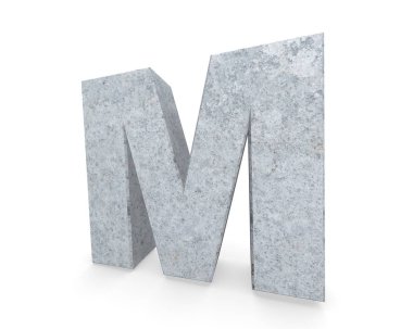 Büyük harf - beyaz arka plan üzerinde izole M Beton. 3D render illüstrasyon