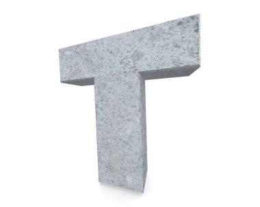 Büyük harf - beyaz arka plan üzerinde izole T beton. 3D render illüstrasyon