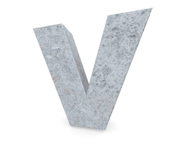 Büyük harf - beyaz arka plan üzerinde izole V beton. 3D render illüstrasyon