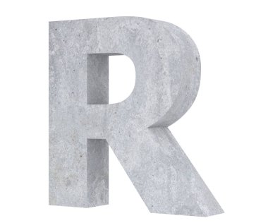 Büyük harf - beyaz arka plan üzerinde izole R beton. 3D render illüstrasyon
