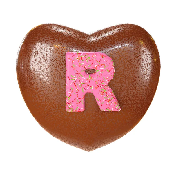 Rosa Letra Dentro Forma Corazón Chocolate Ilustración Renderizado — Foto de Stock