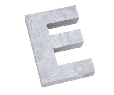 Büyük harf - beyaz arka plan üzerinde izole E beton. 3D render illüstrasyon