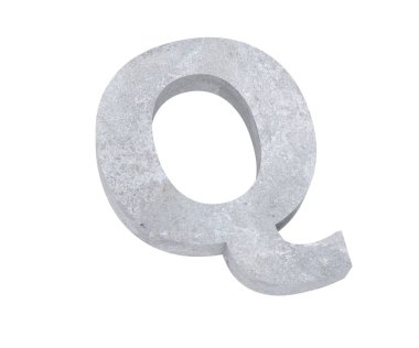 Büyük harf - beyaz arka plan üzerinde izole Q beton. 3D render illüstrasyon