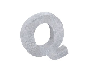 Büyük harf - beyaz arka plan üzerinde izole Q beton. 3D render illüstrasyon