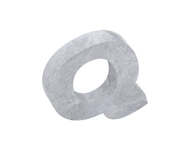 Büyük harf - beyaz arka plan üzerinde izole Q beton. 3D render illüstrasyon
